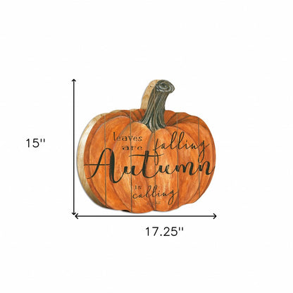 15" X 17" Orange And Black Wood Leaves Are Falling Autumn Is Calling Pumpkin Hanging Dimensional Sculpture HomeRoots