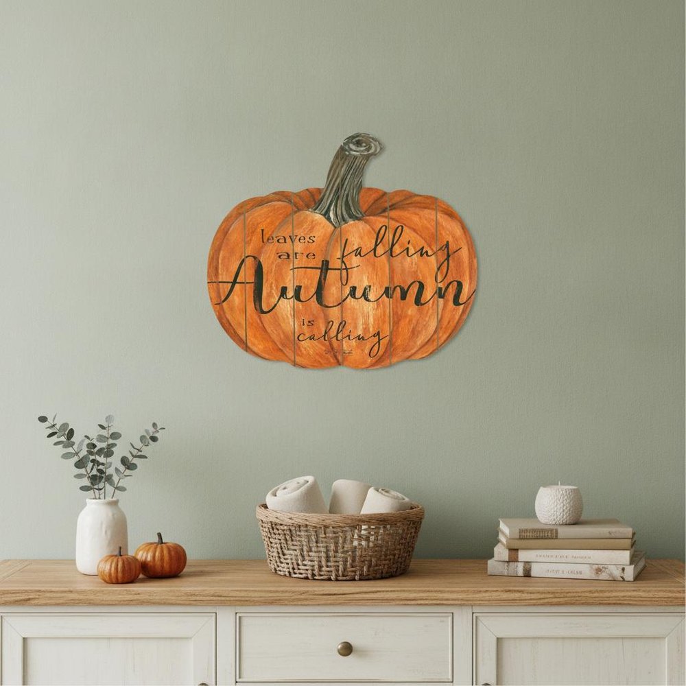 15" X 17" Orange And Black Wood Leaves Are Falling Autumn Is Calling Pumpkin Hanging Dimensional Sculpture HomeRoots