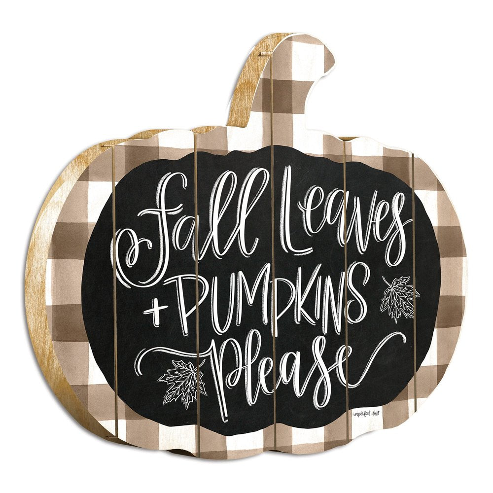 15" X 17" Brown And White Fall Leaves and Pumpkins Please Hanging Dimensional Sculpture — view 1