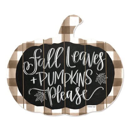 15" X 17" Brown And White Fall Leaves and Pumpkins Please Hanging Dimensional Sculpture
