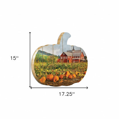 15" X 17" Green And Orange Pumpkin Wood Plank Hanging Wall Decor