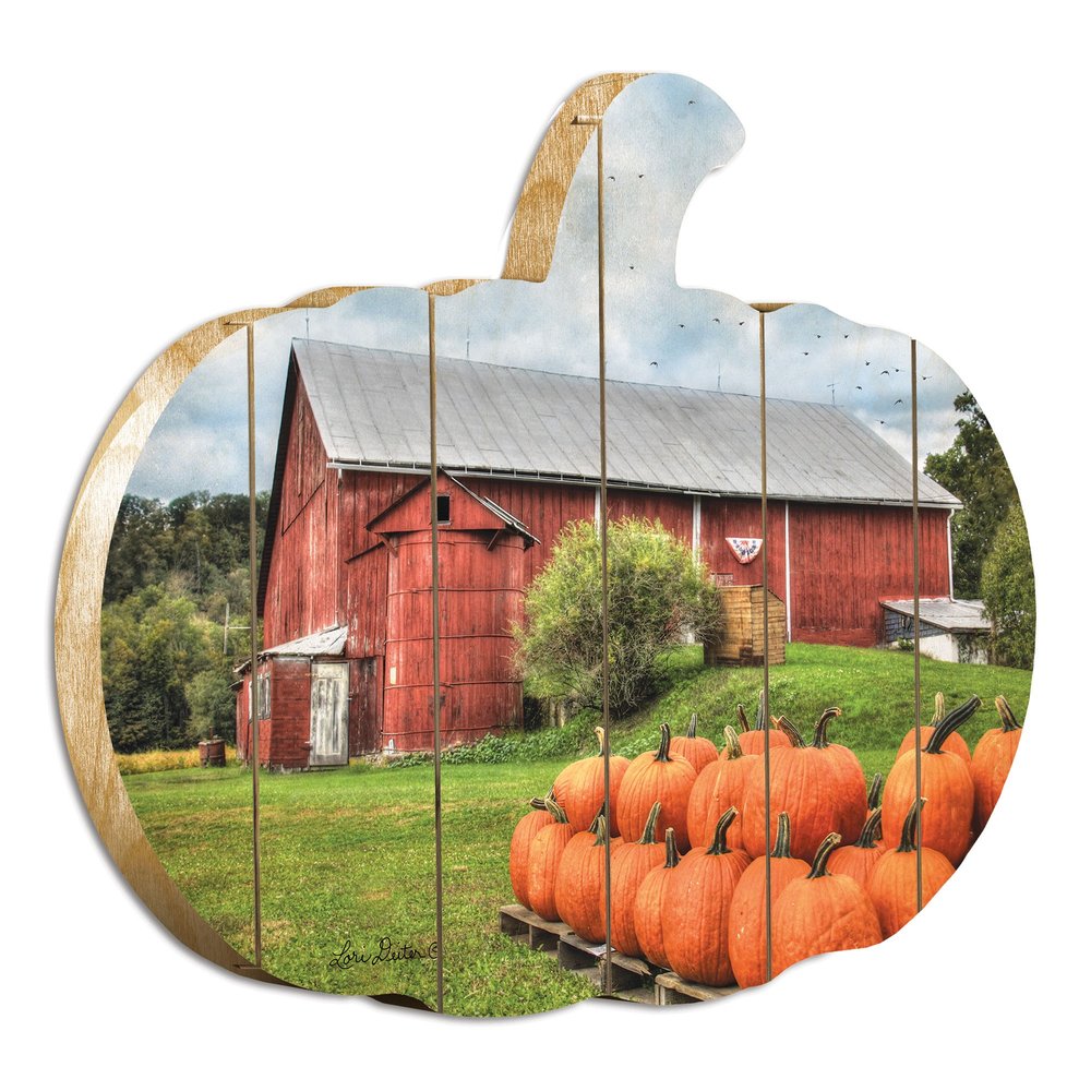 15" X 17" Green Orange And Red Pumpkin Wood Plank Hanging Wall Decor — view 1