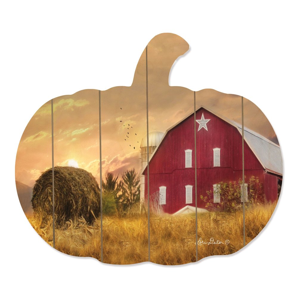 15" X 17" Green Light Yellow And Red Pumpkin Wood Plank Hanging Wall Decor — view 2