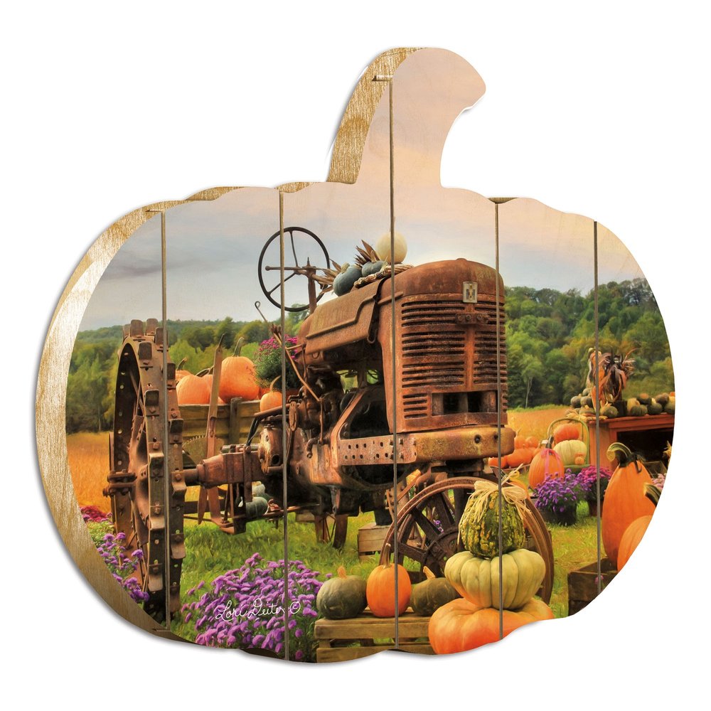 15" X 17" Green Orange And Purple Pumpkin, Vegetables Wood Hanging Dimensional Sculpture — view 1