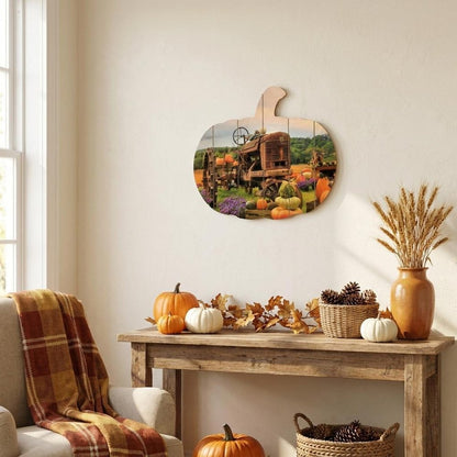 15" X 17" Green Orange And Purple Pumpkin, Vegetables Wood Hanging Dimensional Sculpture HomeRoots