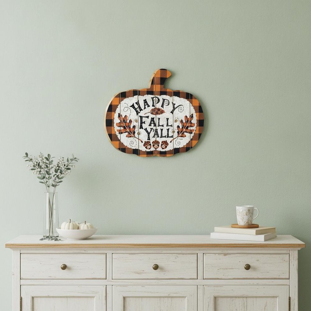 15" X 17" Black And Orange Wood Happy Fall Yall Pumpkin Hanging Dimensional Sculpture — view 4