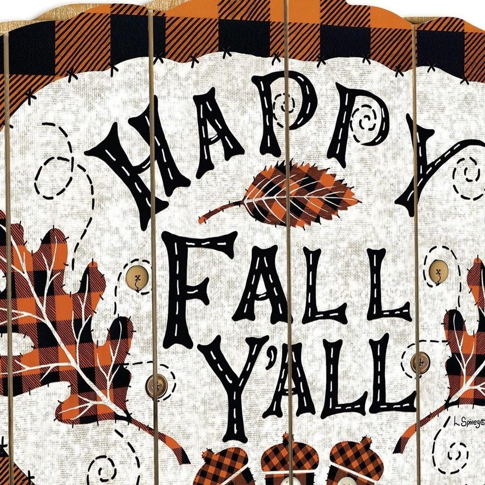 15" X 17" Black And Orange Wood Happy Fall Yall Pumpkin Hanging Dimensional Sculpture HomeRoots