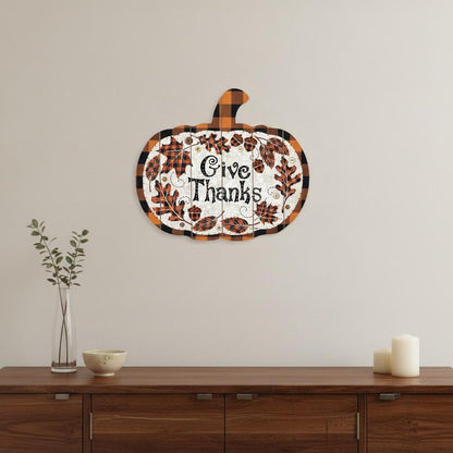Give Thanks Unframed Wood Pumpkin Wall Decor HomeRoots