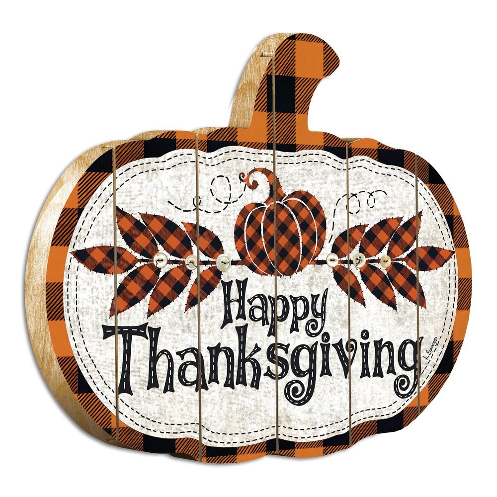 15" X 17" Black And Orange Wood Happy Thanksgiving Pumpkin Hanging Dimensional Sculpture — view 1