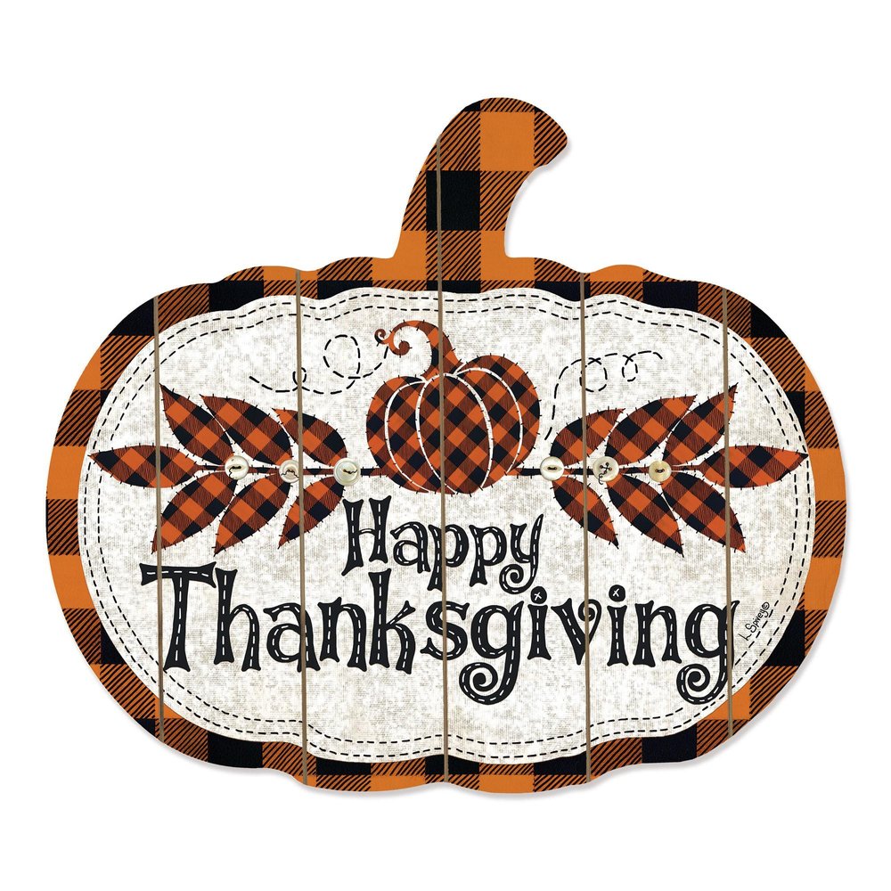 15" X 17" Black And Orange Wood Happy Thanksgiving Pumpkin Hanging Dimensional Sculpture HomeRoots