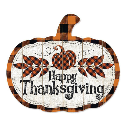 15" X 17" Black And Orange Wood Happy Thanksgiving Pumpkin Hanging Dimensional Sculpture HomeRoots
