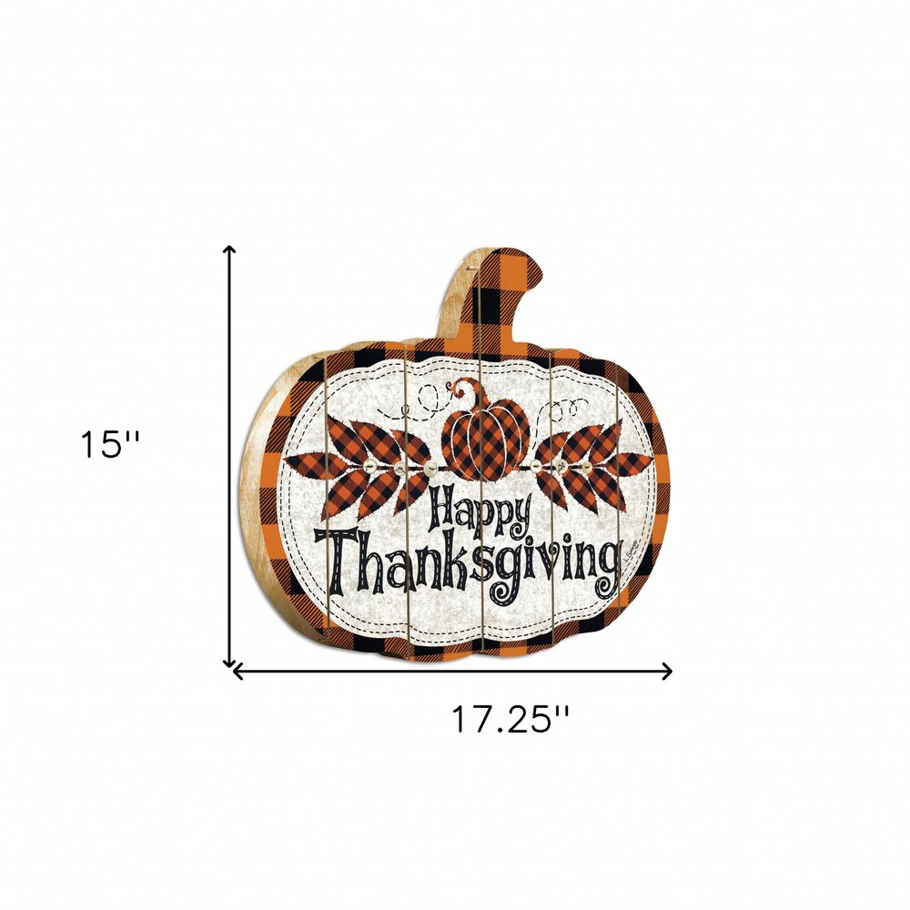 15" X 17" Black And Orange Wood Happy Thanksgiving Pumpkin Hanging Dimensional Sculpture HomeRoots