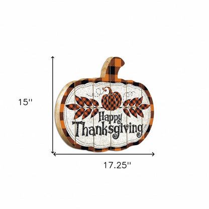 15" X 17" Black And Orange Wood Happy Thanksgiving Pumpkin Hanging Dimensional Sculpture HomeRoots
