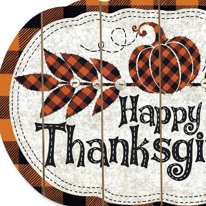 15" X 17" Black And Orange Wood Happy Thanksgiving Pumpkin Hanging Dimensional Sculpture HomeRoots