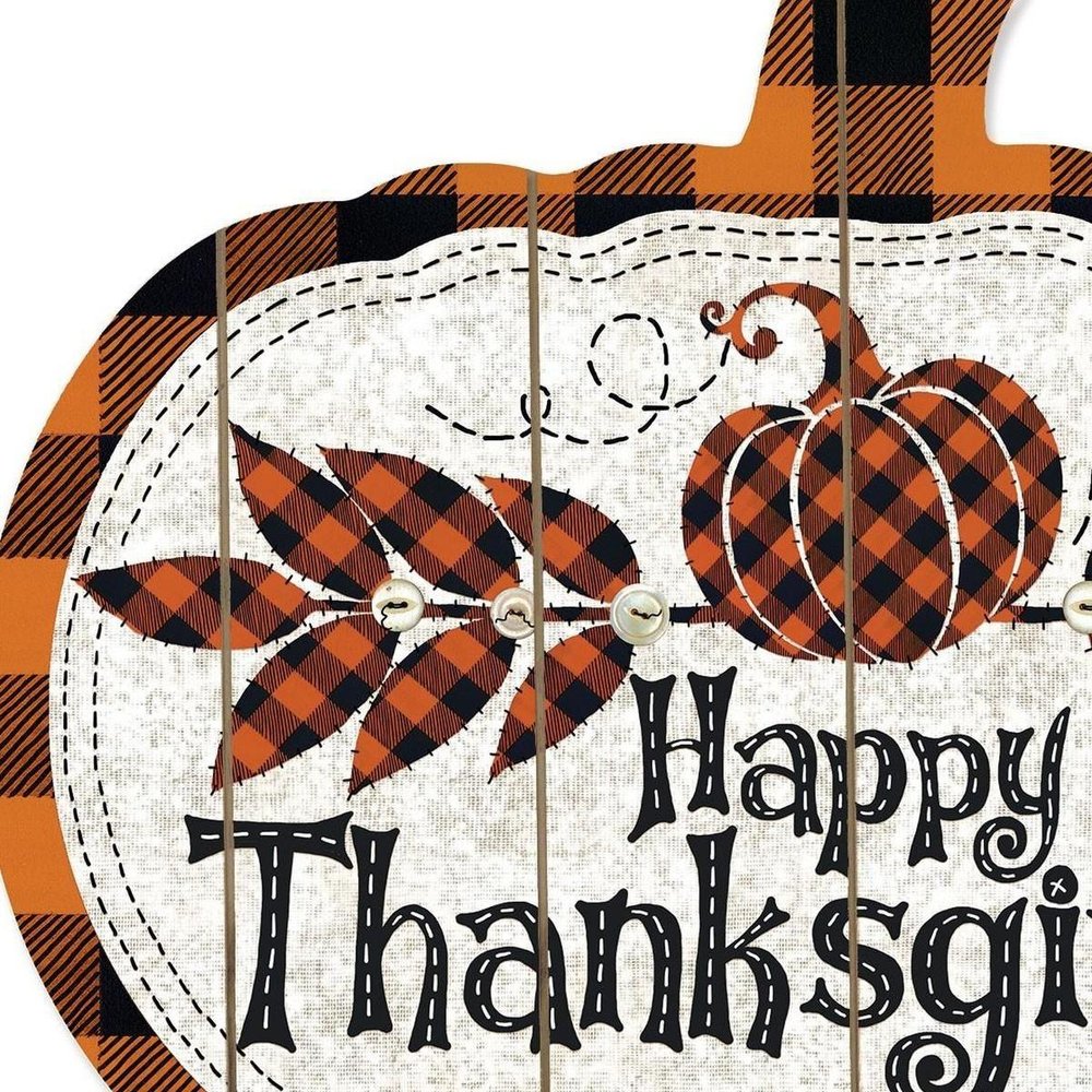 15" X 17" Black And Orange Wood Happy Thanksgiving Pumpkin Hanging Dimensional Sculpture HomeRoots