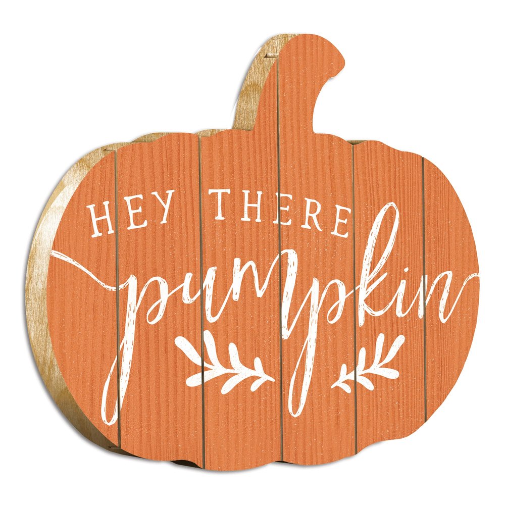 Orange and White Hey There Pumpkin Shaped Wall Art HomeRoots