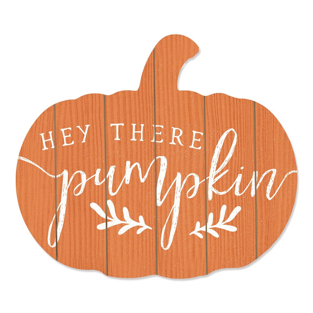 Orange and White Hey There Pumpkin Shaped Wall Art — view 2