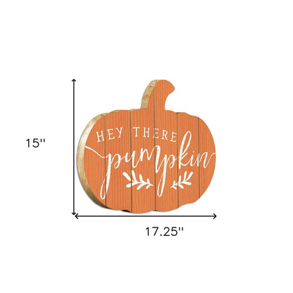 Orange and White Hey There Pumpkin Shaped Wall Art HomeRoots