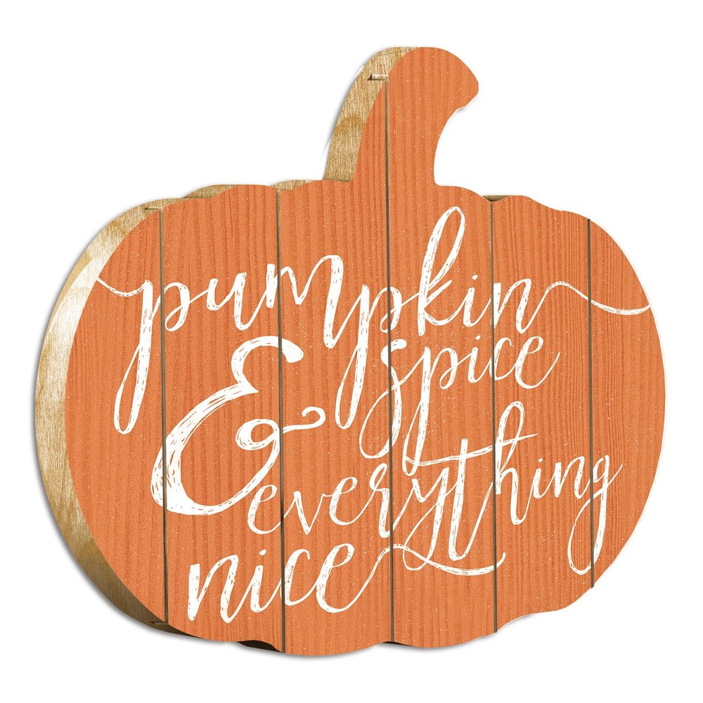 Orange and White Pumpkin Spice and Everything Nice Pumpkin Shaped Wall Art — view 2