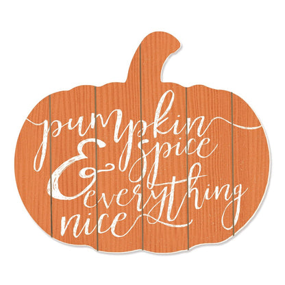 Orange and White Pumpkin Spice and Everything Nice Pumpkin Shaped Wall Art HomeRoots