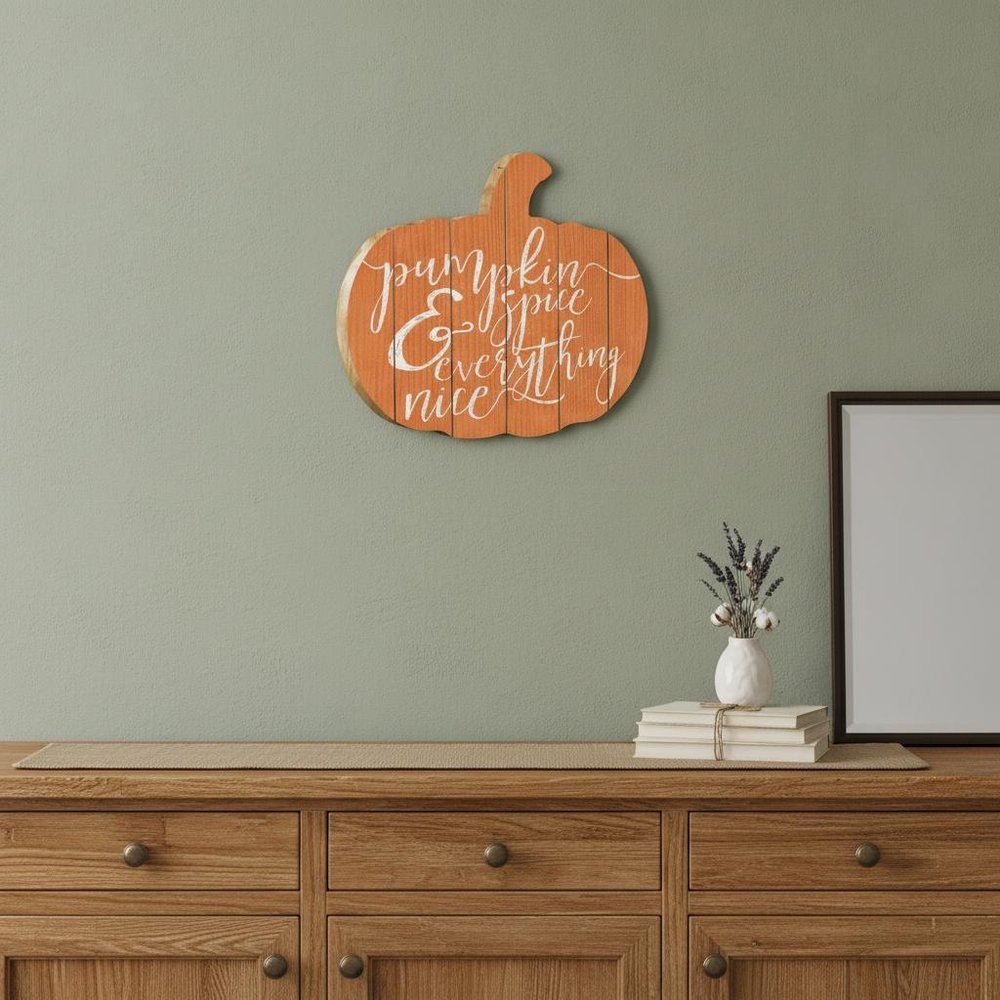 Orange and White Pumpkin Spice and Everything Nice Pumpkin Shaped Wall Art HomeRoots