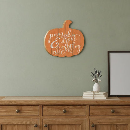 Orange and White Pumpkin Spice and Everything Nice Pumpkin Shaped Wall Art HomeRoots