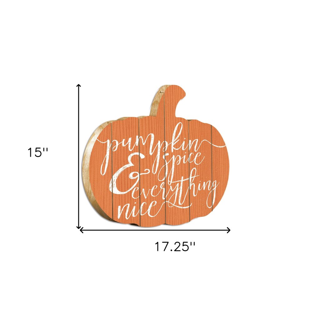 Orange and White Pumpkin Spice and Everything Nice Pumpkin Shaped Wall Art HomeRoots