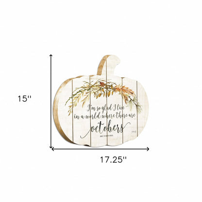 15" X 17" Black And White Pumpkin Wood Plank Hanging Wall Decor