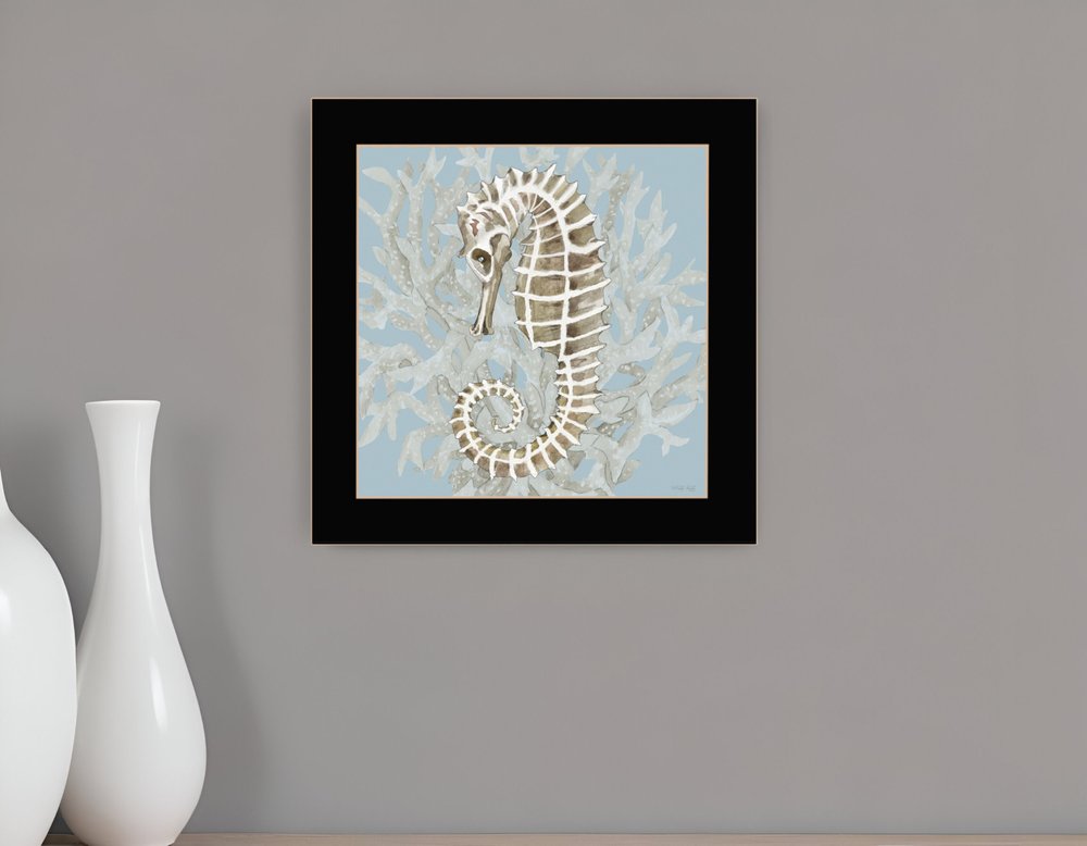Seahorse and Coral Black Framed Print Wall Art HomeRoots