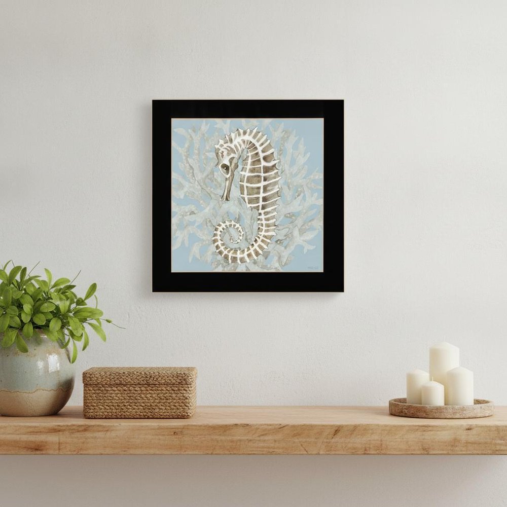 Seahorse and Coral Black Framed Print Wall Art HomeRoots