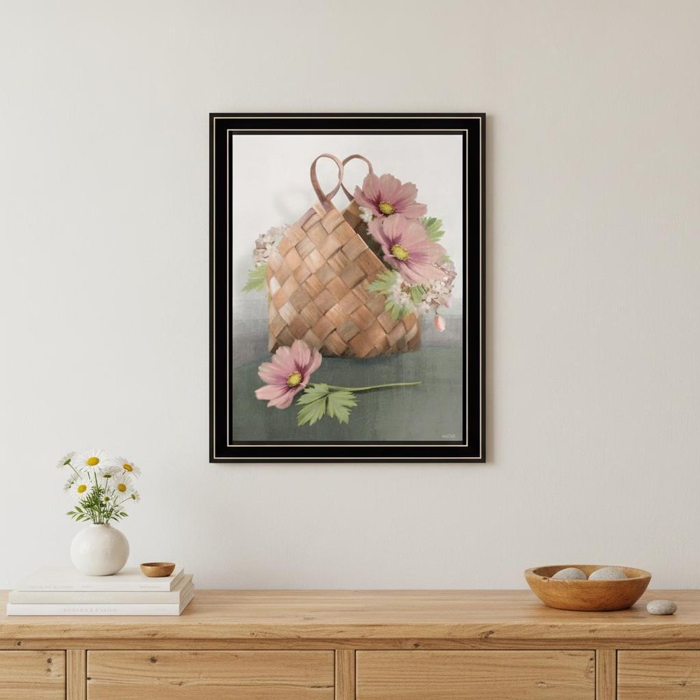 Farmhouse Daisy Basket 1 Black Framed Print Wall Art HomeRoots