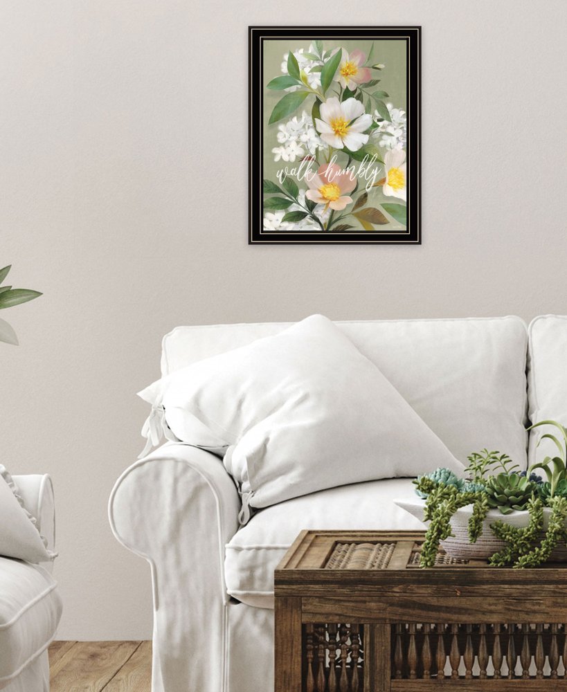 Walk Humbly Floral 1 Black Framed Print Wall Art HomeRoots
