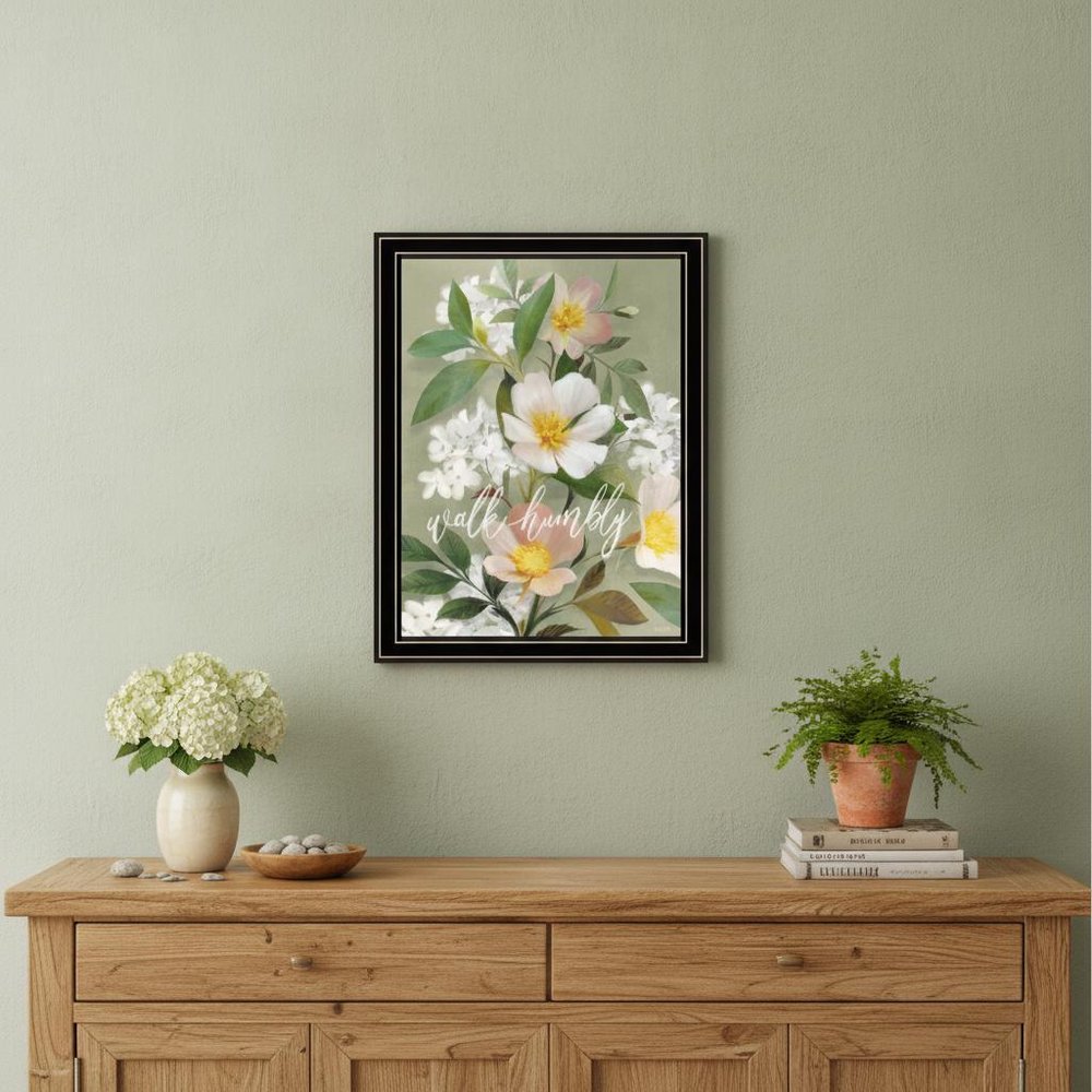 Walk Humbly Floral 1 Black Framed Print Wall Art HomeRoots