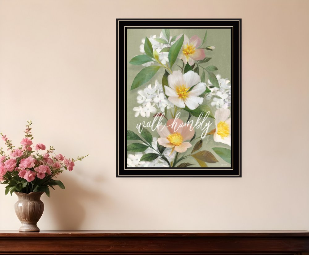 Walk Humbly Floral 1 Black Framed Print Wall Art HomeRoots