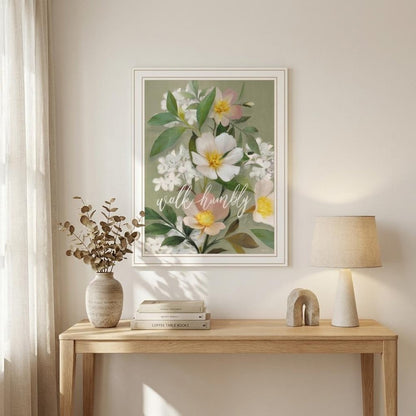 Walk Humbly Floral 2 White Framed Print Wall Art HomeRoots