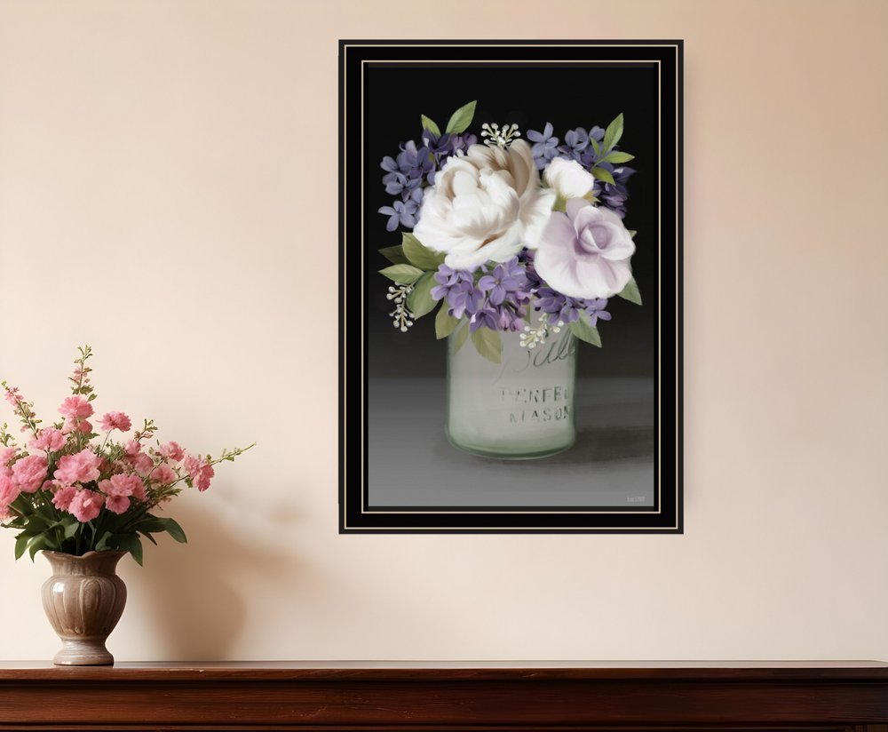 Lilac Mason Jar Floral 1 Black Framed Print Wall Art HomeRoots