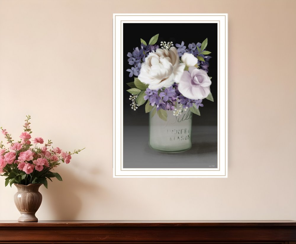 Lilac Mason Jar Floral 2 White Framed Print Wall Art HomeRoots