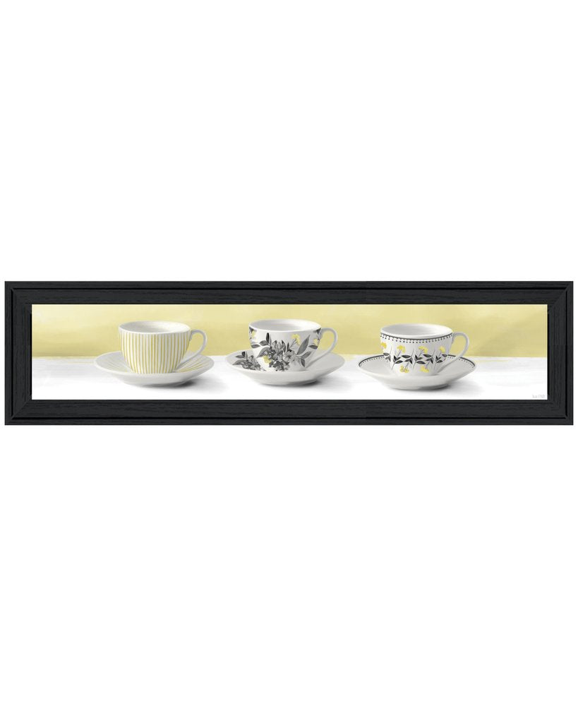 Stack of Tea CupsYellow Black Framed Print Kitchen Wall Art HomeRoots