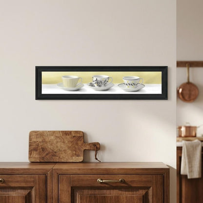 Stack of Tea CupsYellow Black Framed Print Kitchen Wall Art HomeRoots