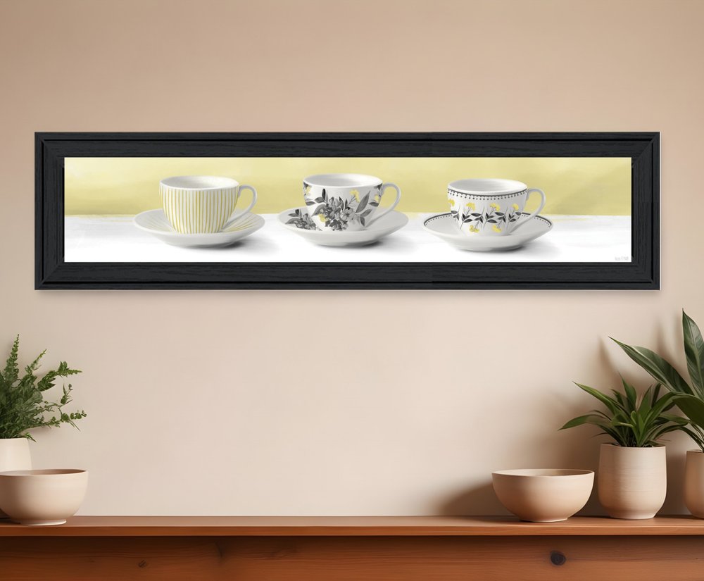 Stack of Tea CupsYellow Black Framed Print Kitchen Wall Art HomeRoots