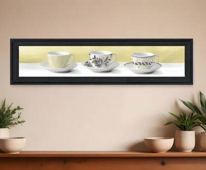 Stack of Tea CupsYellow Black Framed Print Kitchen Wall Art HomeRoots