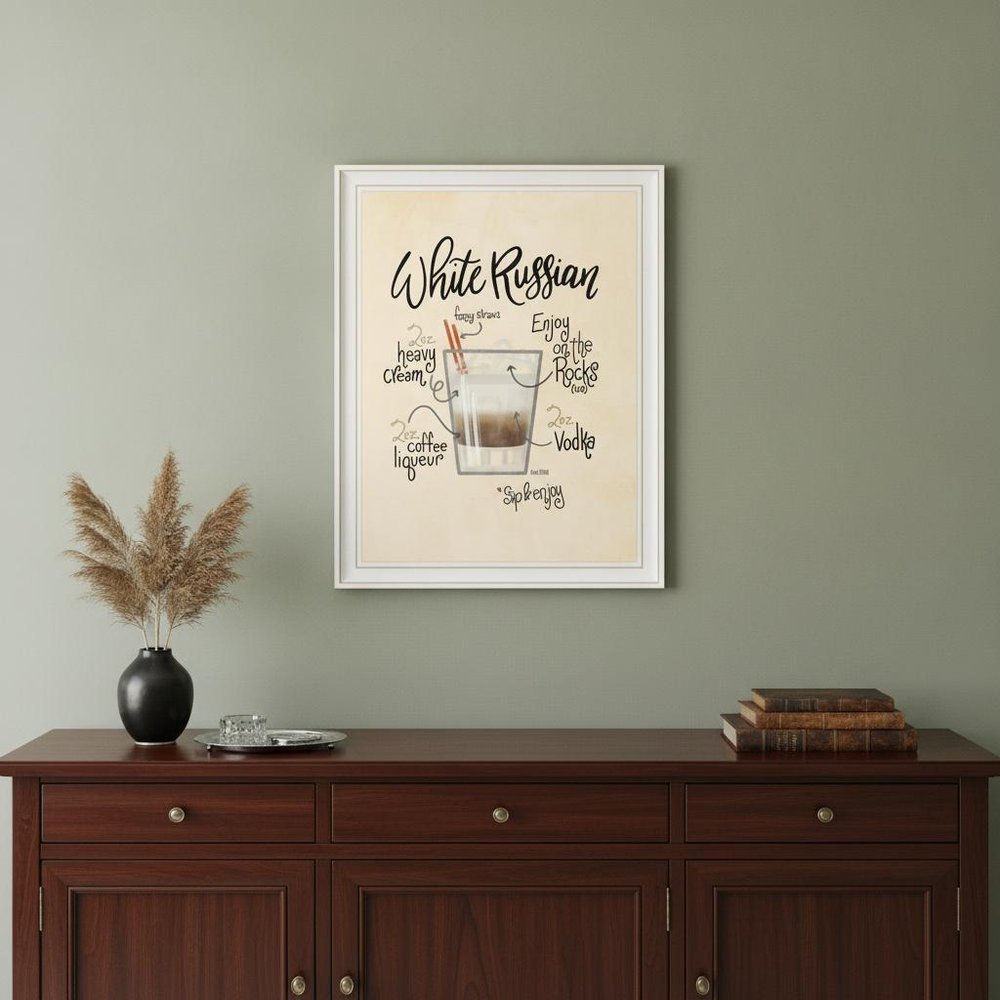 White Russian 2 White Framed Print Wall Art — view 1