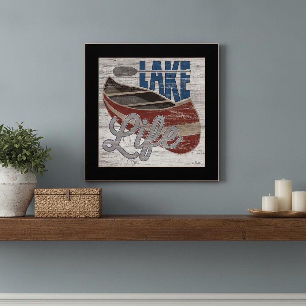 Lake Life Canoe 1 Black Framed Print Wall Art — view 1