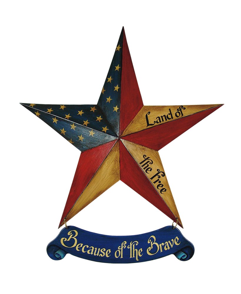 25" X 24" Blue And Red Wood And Metal Star Patriotic Hanging Dimensional Sculpture — view 1