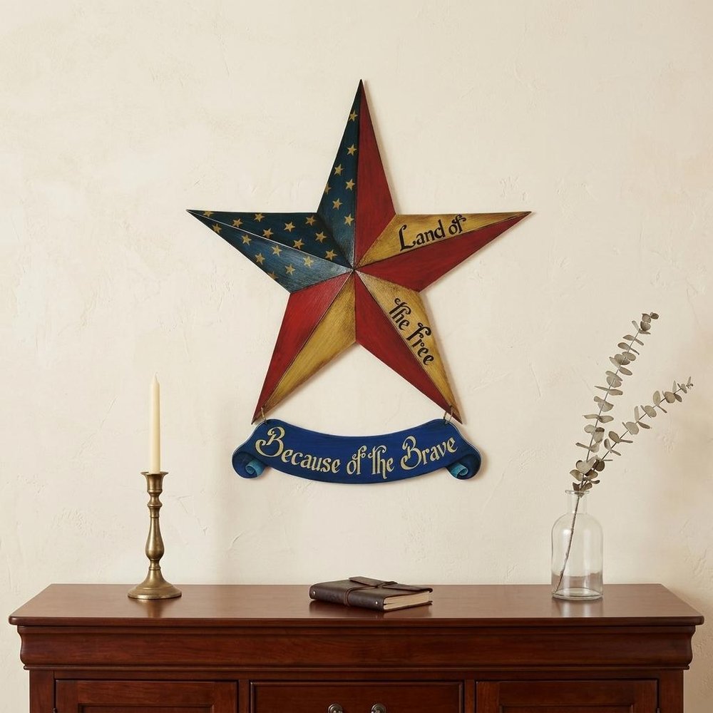 25" X 24" Blue And Red Wood And Metal Star Patriotic Hanging Dimensional Sculpture — view 3