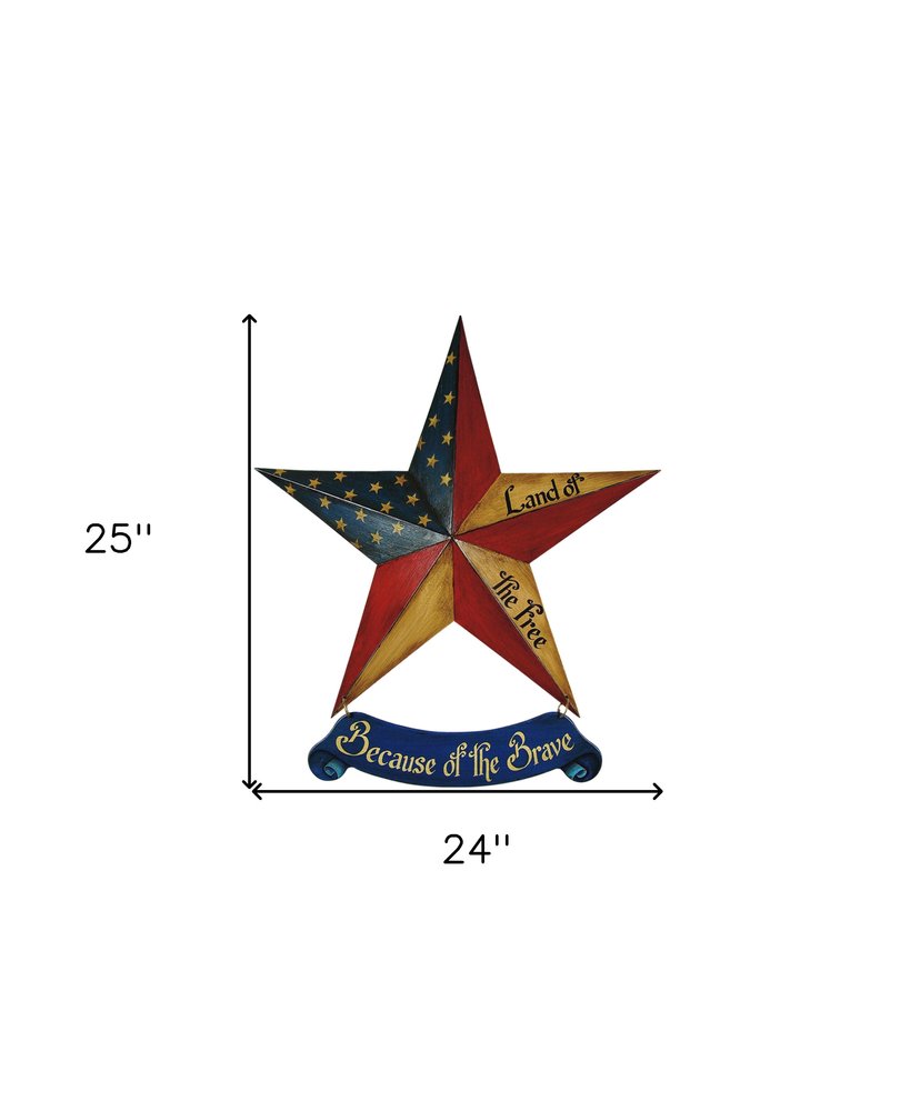 25" X 24" Blue And Red Wood And Metal Star Patriotic Hanging Dimensional Sculpture — view 2