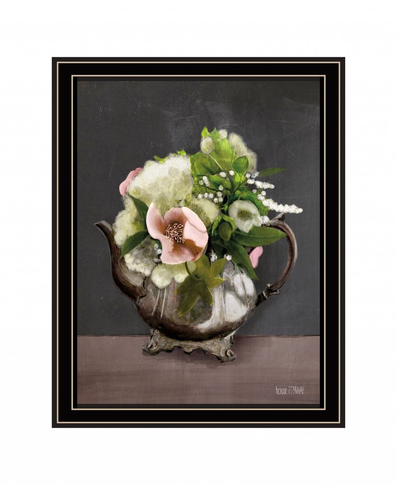 Vintage Floral Tea Pot 2 Black Framed Print Kitchen Wall Art — view 2