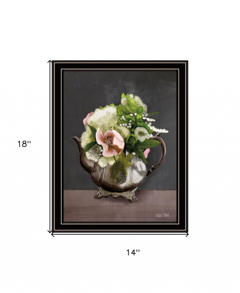 Vintage Floral Tea Pot 2 Black Framed Print Kitchen Wall Art HomeRoots