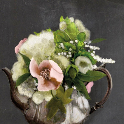 Vintage Floral Tea Pot 2 Black Framed Print Kitchen Wall Art HomeRoots