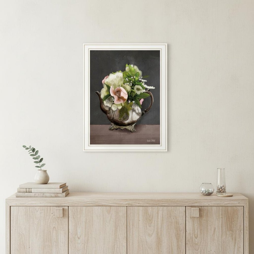 Vintage Floral Tea Pot 2 Black Framed Print Kitchen Wall Art HomeRoots